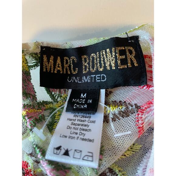 Marc Bouwer NWOT Mesh Embroidered Floral Blouse Colorful Sz M Flare Sleeves Boho - Picture 2 of 11